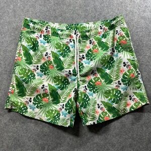Disney Swim Trunks Men M Green Mickey Mouse Tropical Leaf Print Flaw